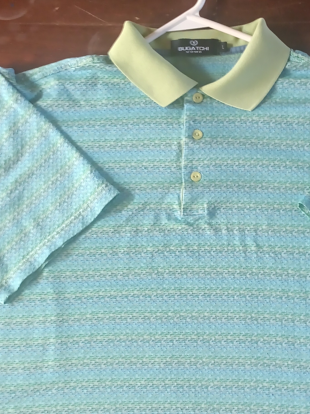 Bugatchi UOMO Light Aqua and Pale Lime Polo, 100% mercerized Egyptian Cotton